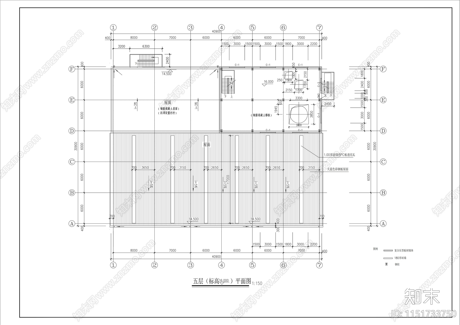 十层厂车间楼建筑cad施工图下载【ID:1151733750】