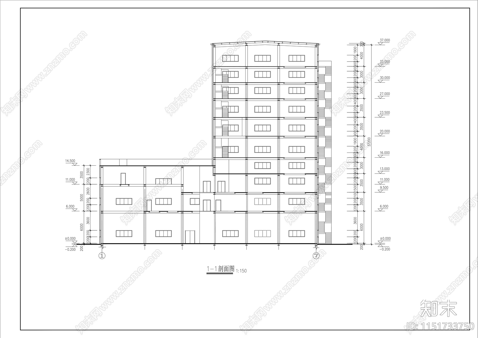 十层厂车间楼建筑cad施工图下载【ID:1151733750】