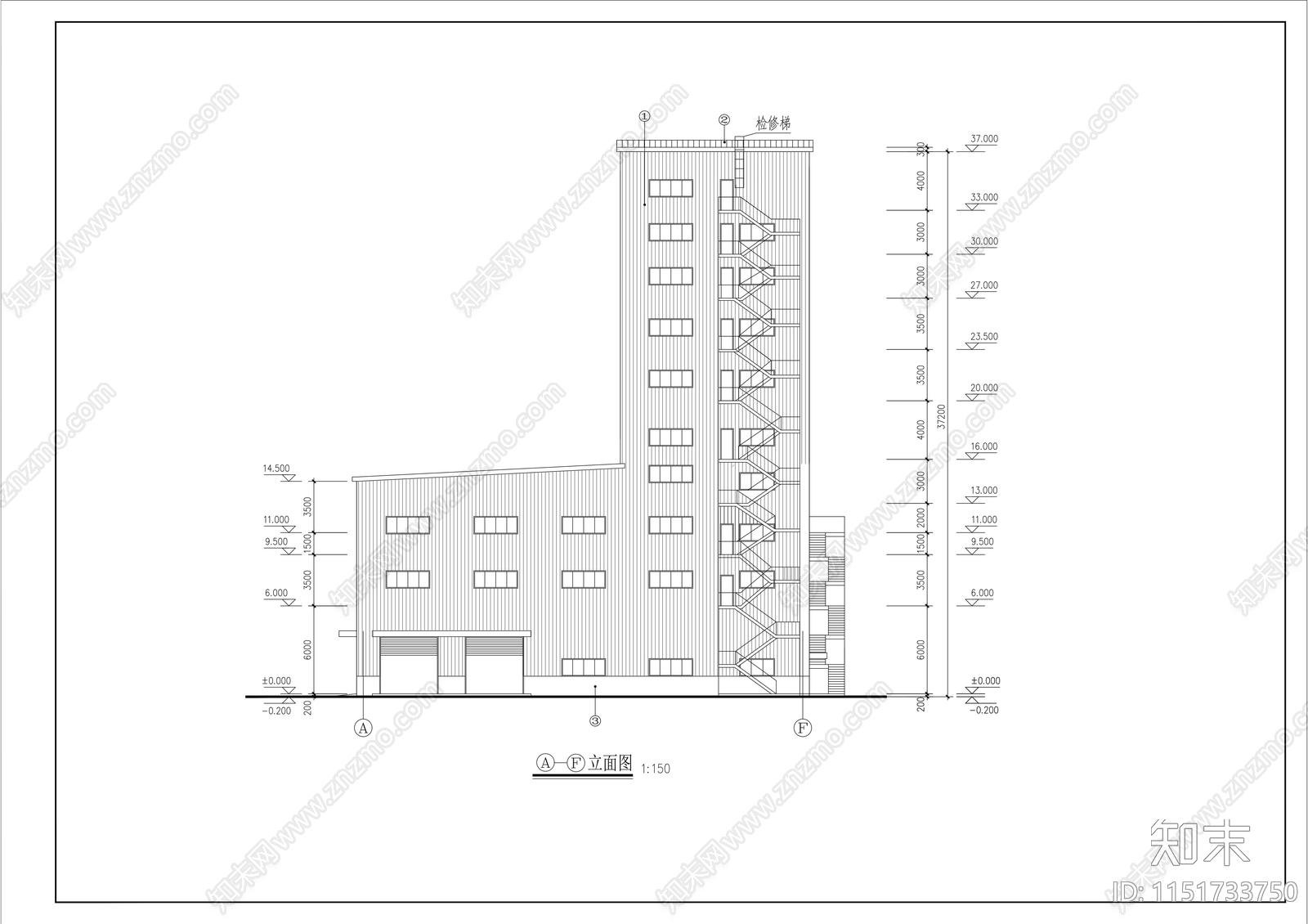 十层厂车间楼建筑cad施工图下载【ID:1151733750】