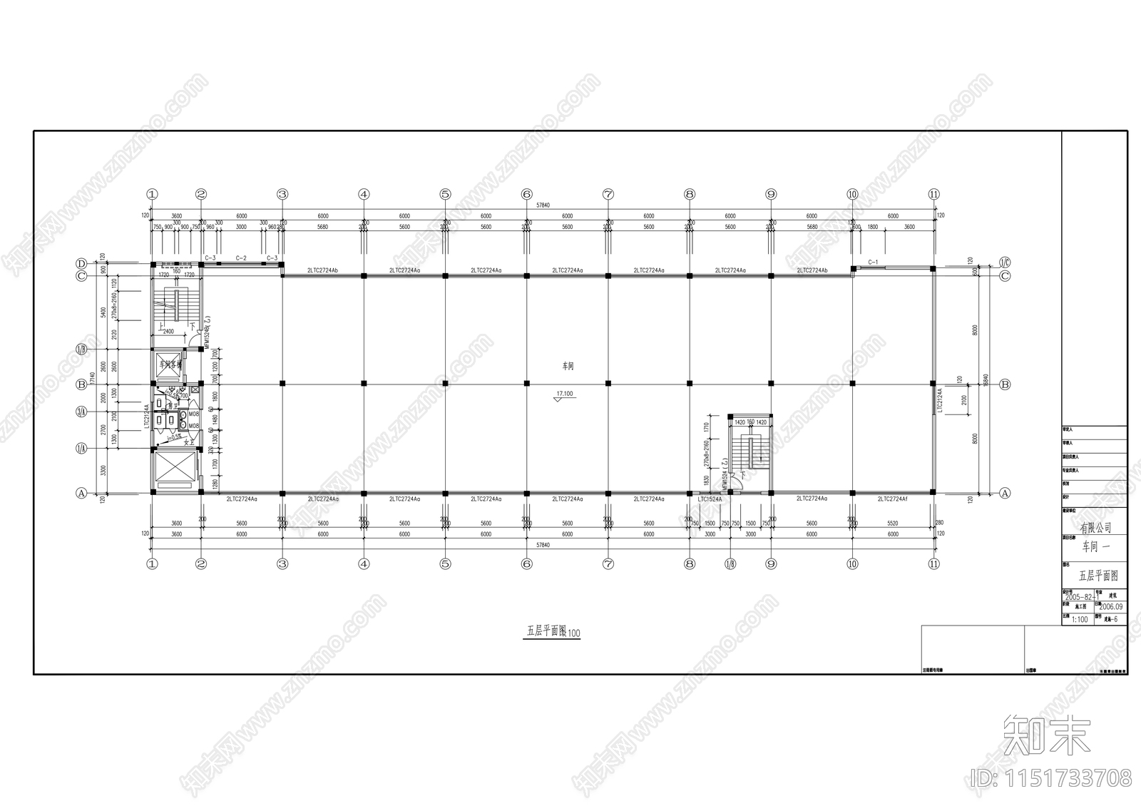 某五层厂房建筑cad施工图下载【ID:1151733708】