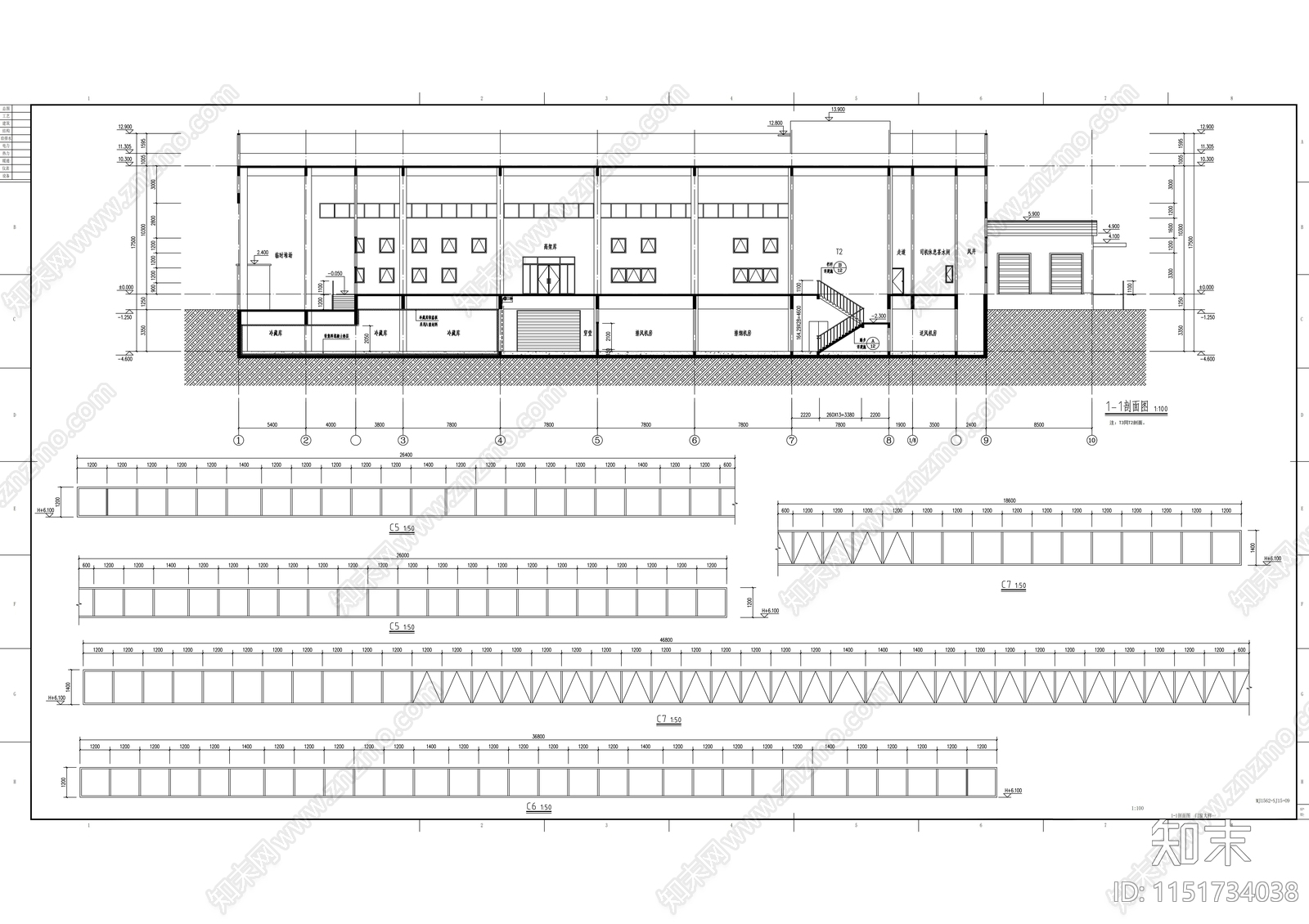 物流仓库地下冷库建筑cad施工图下载【ID:1151734038】