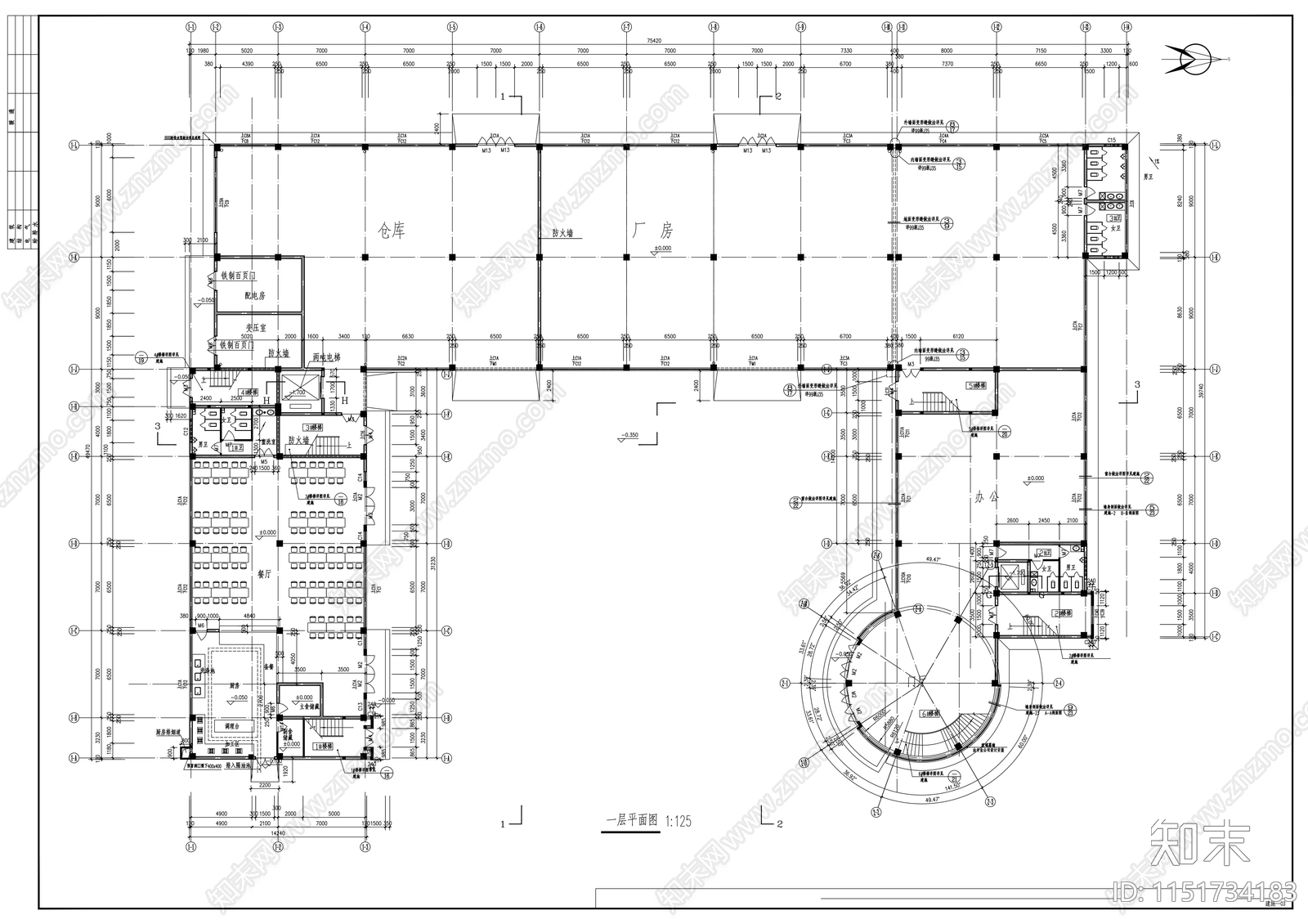 综合厂房建筑cad施工图下载【ID:1151734183】