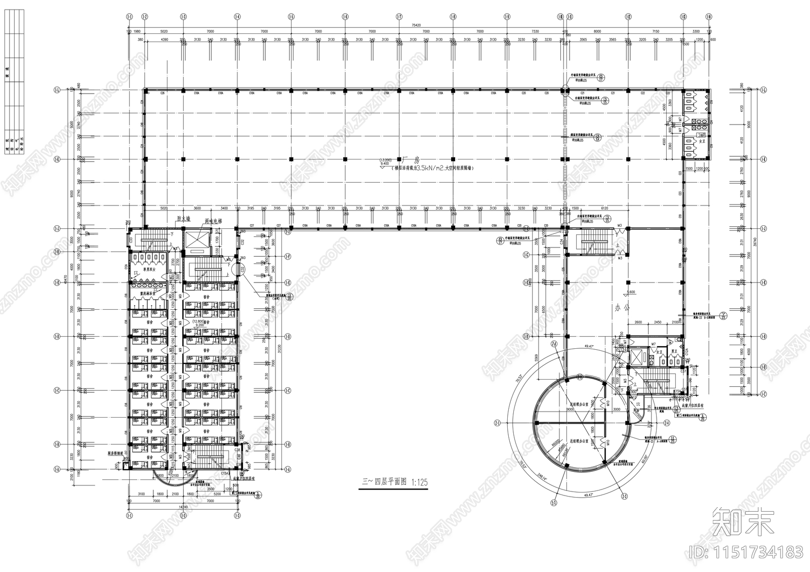 综合厂房建筑cad施工图下载【ID:1151734183】