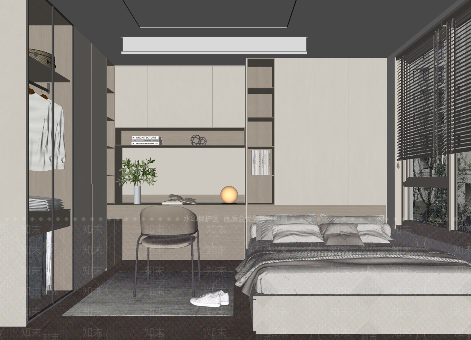 现代奶油风榻榻米卧室SU模型下载【ID:1151737645】