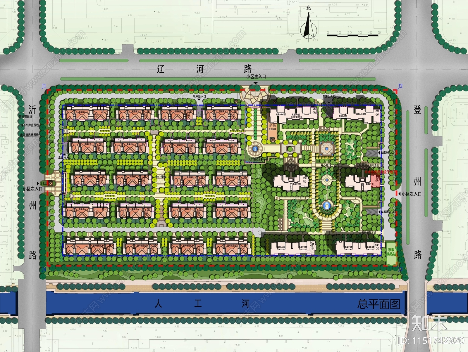现代住宅小区洋房别墅规划总平面图彩图施工图下载【ID:1151742920】