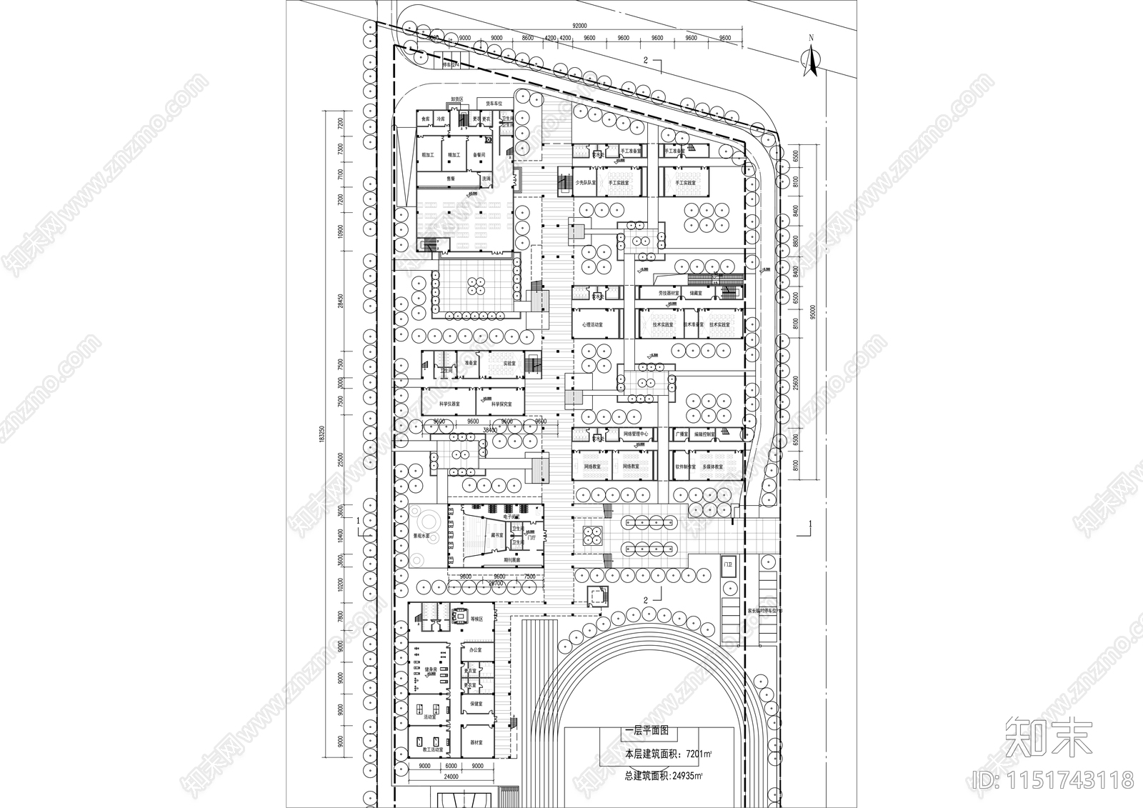 现代小学总平面图效果图平面图施工图下载【ID:1151743118】