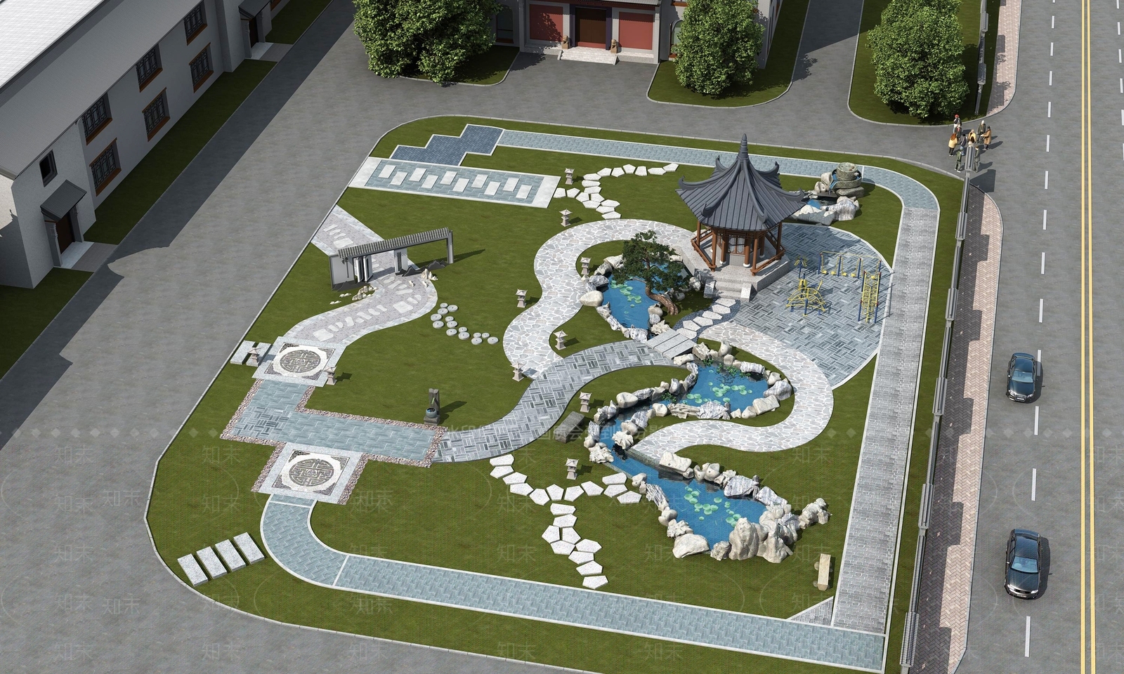 新中式庭院花园3D模型下载【ID:1151744699】