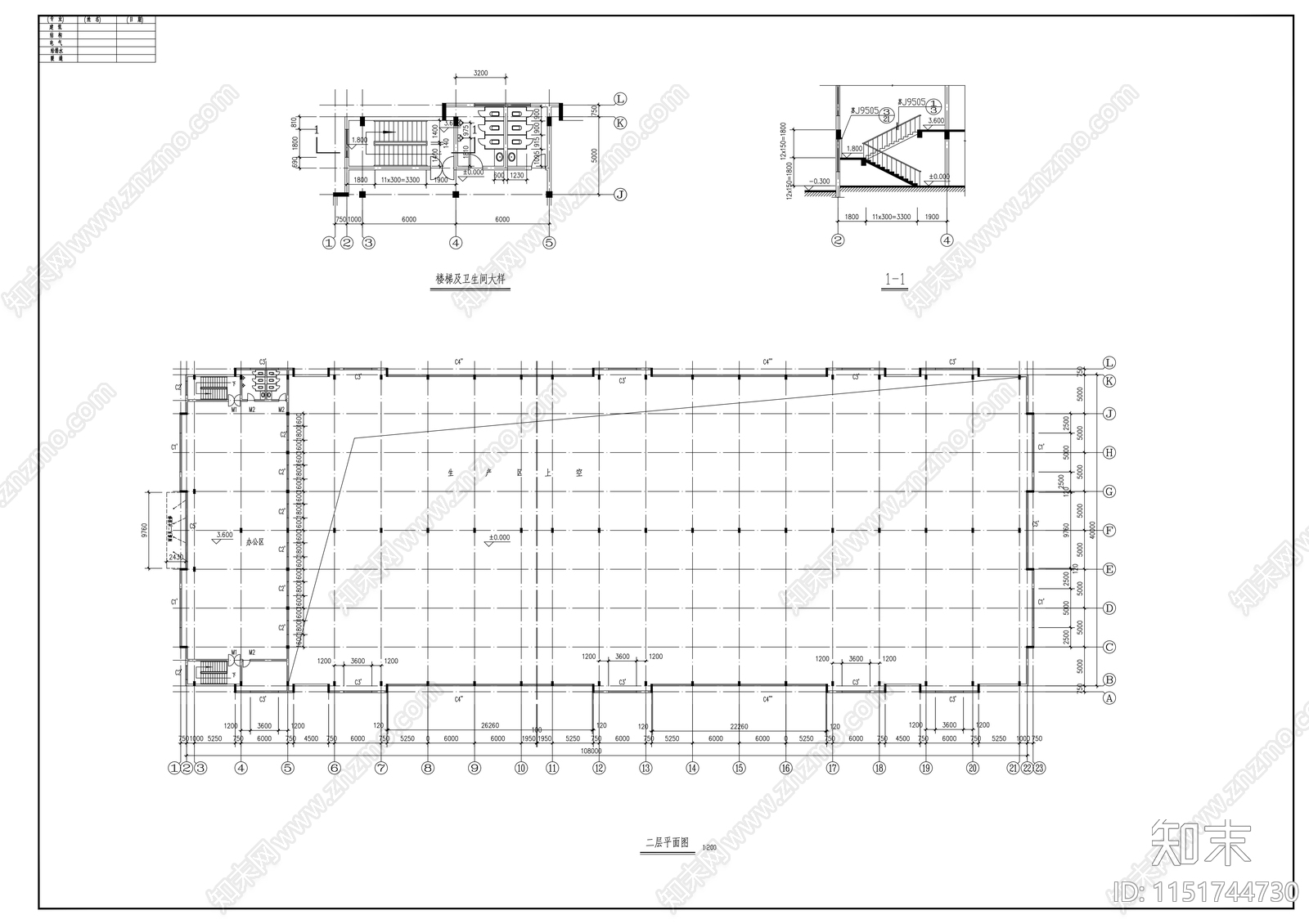 108m单层钢结构厂房建筑cad施工图下载【ID:1151744730】