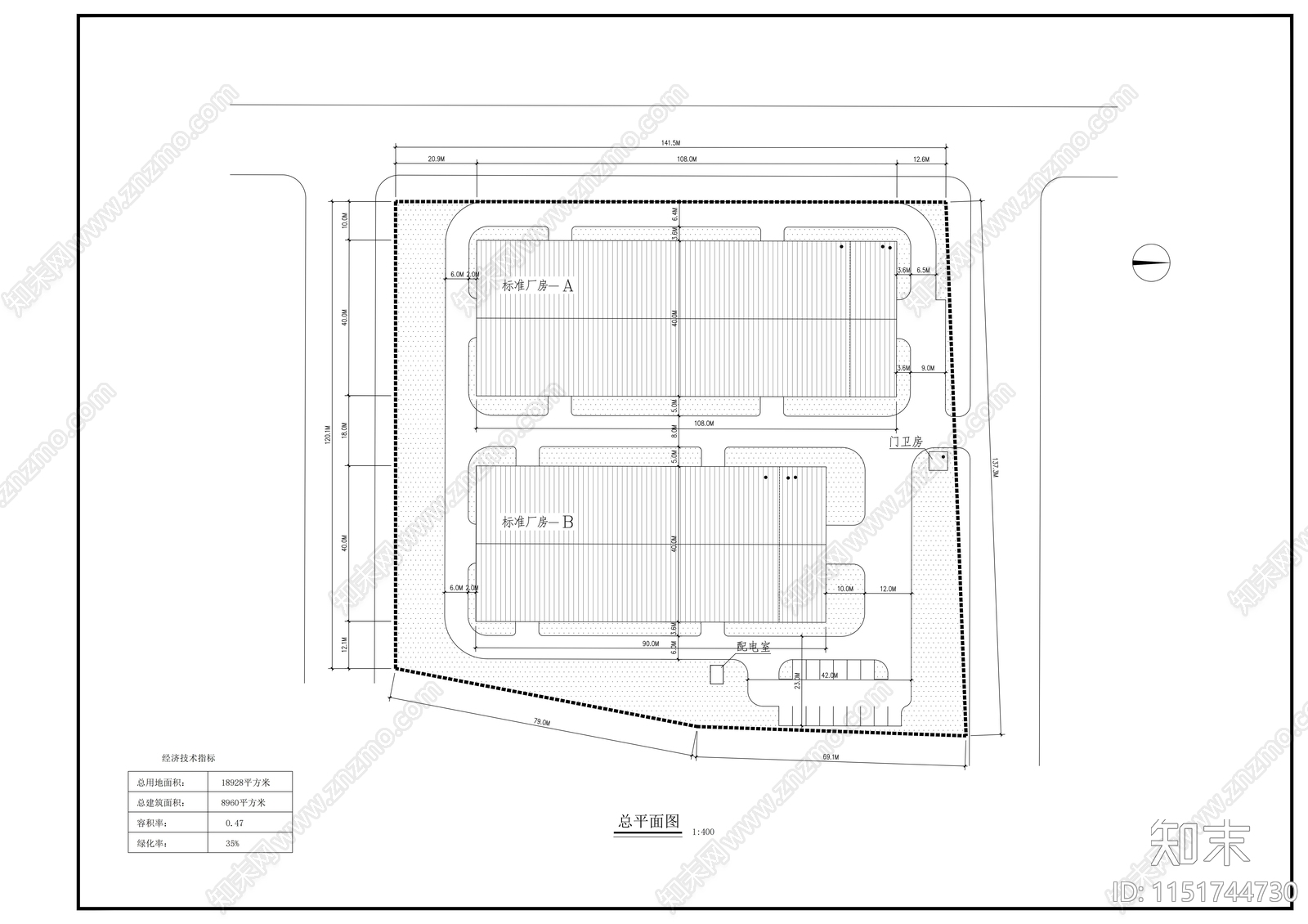 108m单层钢结构厂房建筑cad施工图下载【ID:1151744730】