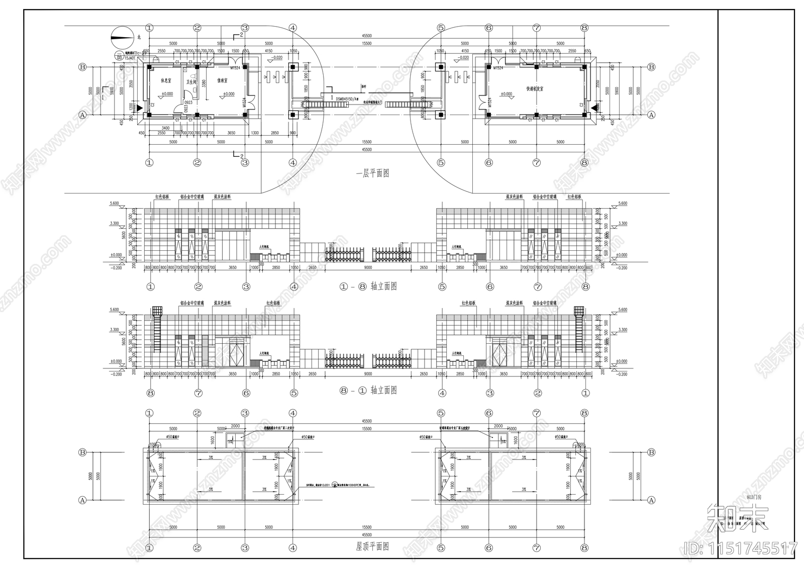 厂房门卫室建筑cad施工图下载【ID:1151745517】