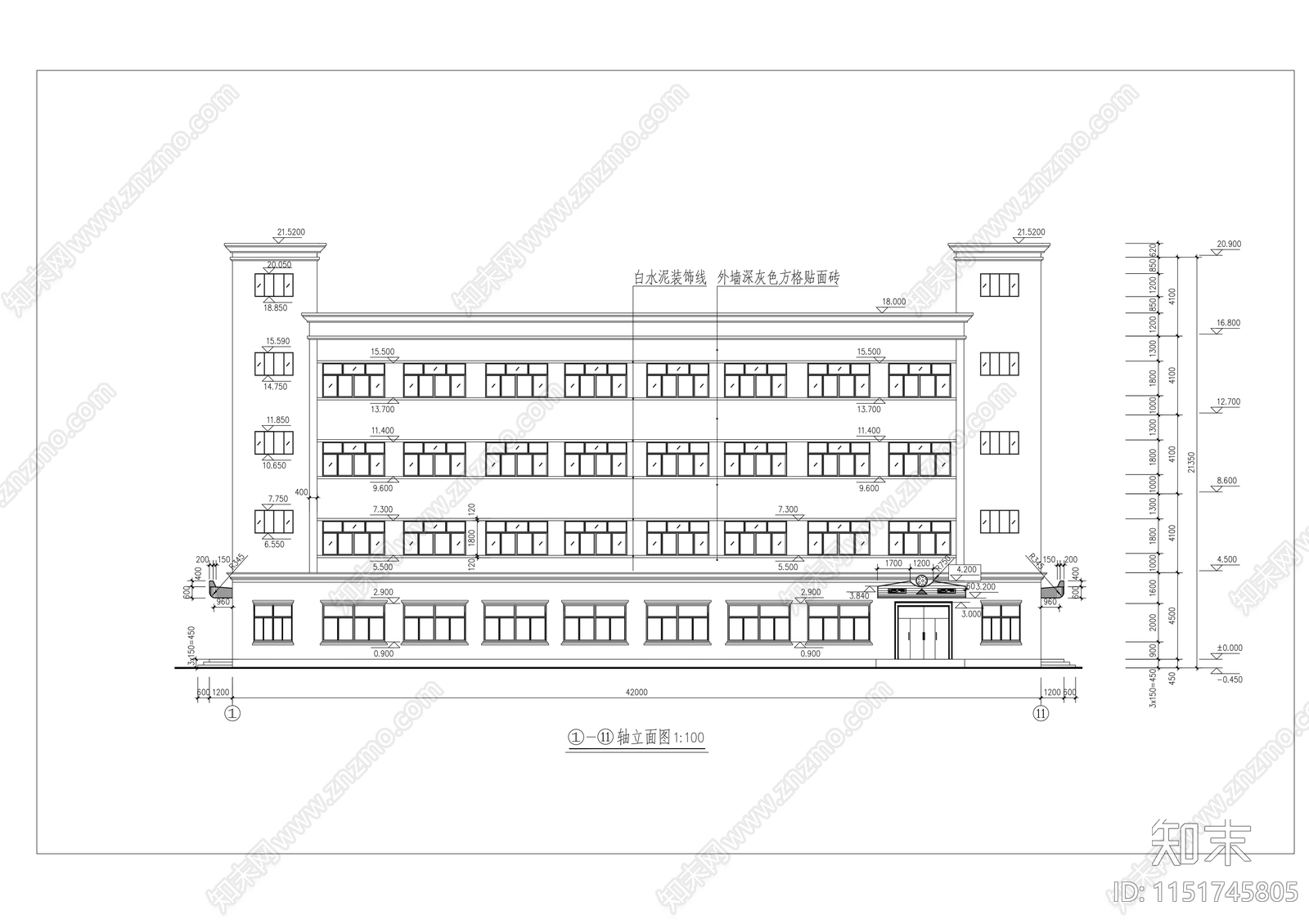 多层厂房建筑施工图纸cad施工图下载【ID:1151745805】