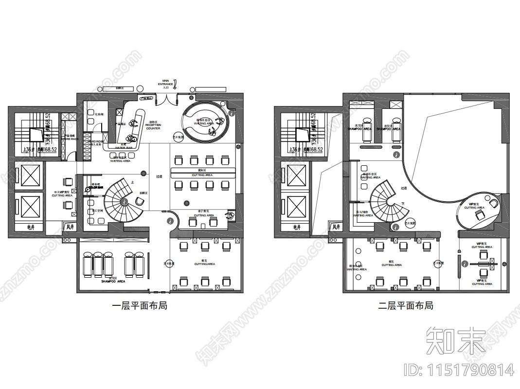 昆明理发沙龙施工图下载【ID:1151790814】