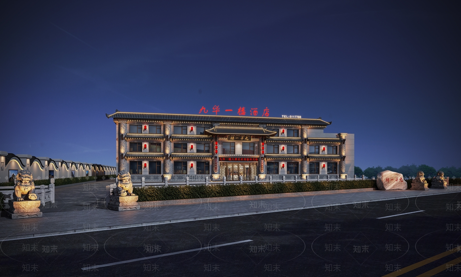 中式酒店外观3D模型下载【ID:1151748738】