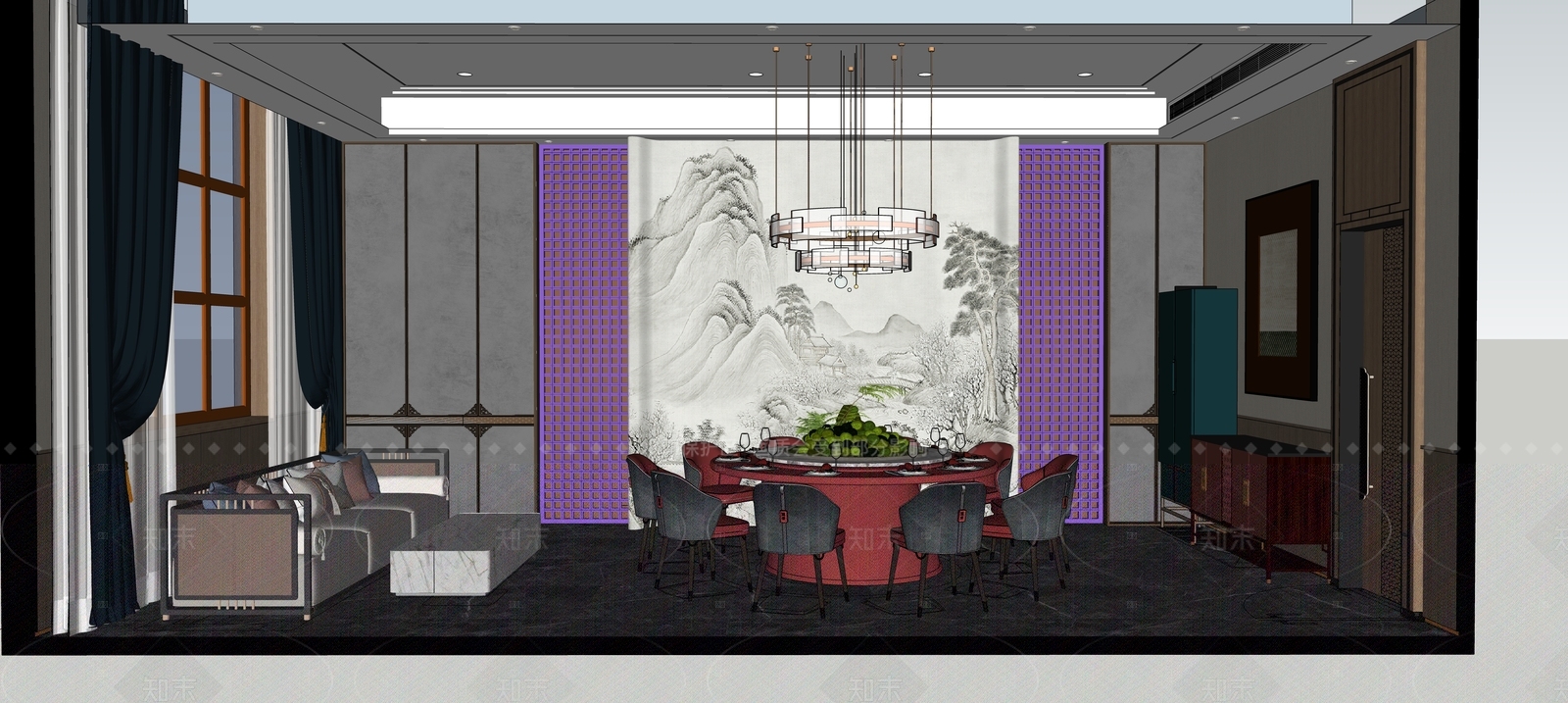 新中式酒店包厢SU模型下载【ID:1151764455】