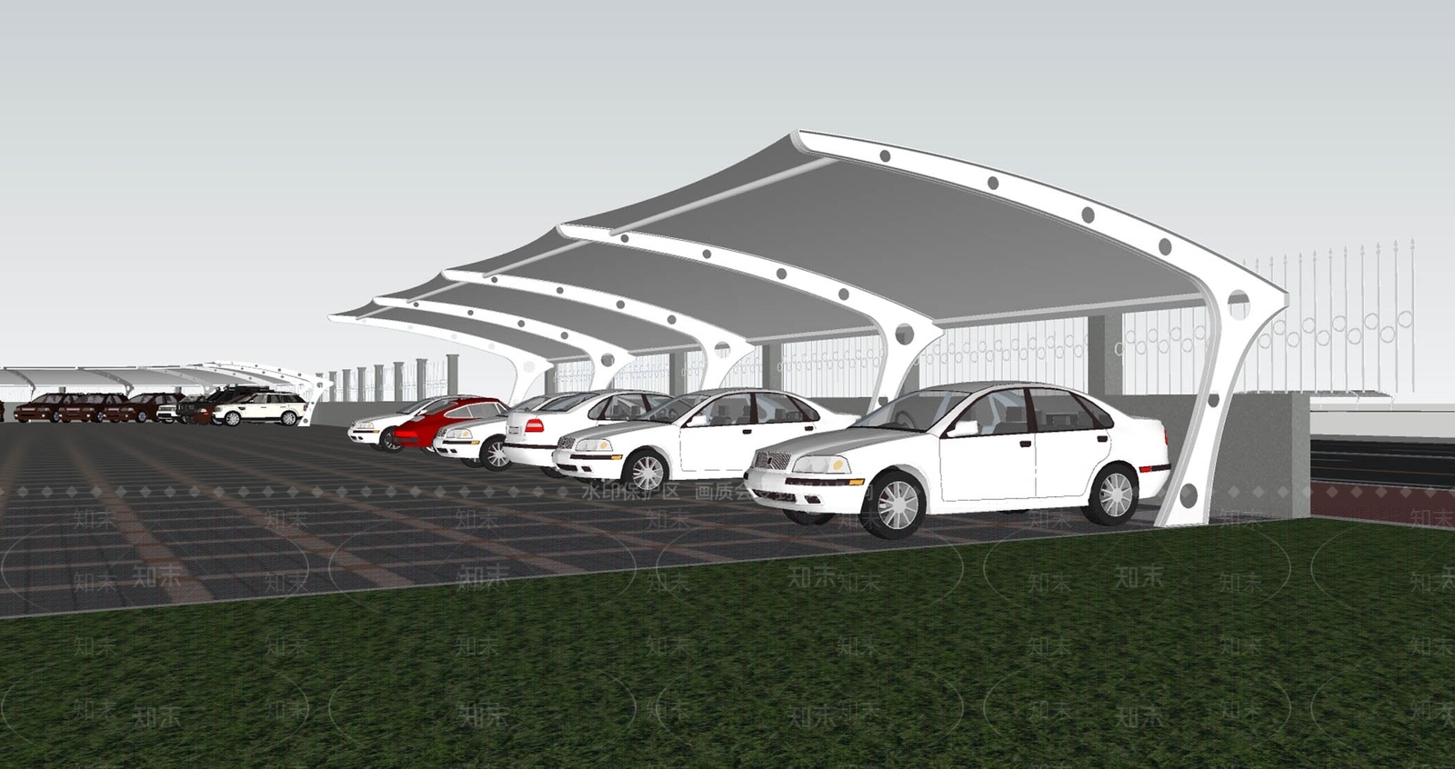 现代停车棚SU模型下载【ID:1151762499】