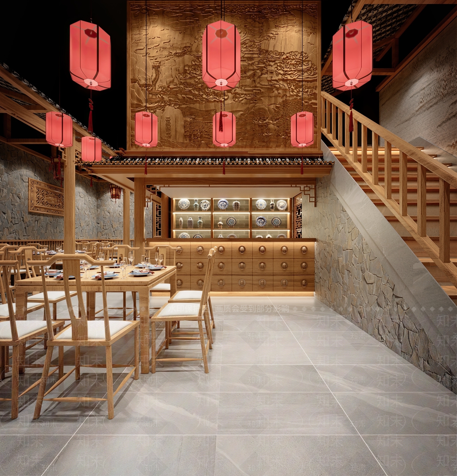 新中式中餐厅3D模型下载【ID:1151764131】