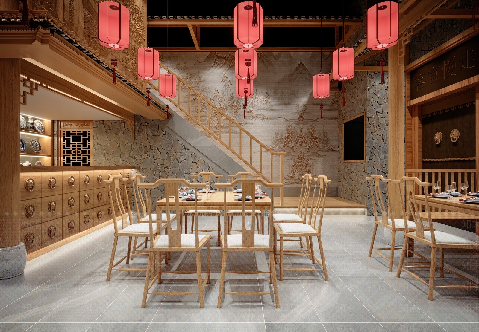 新中式中餐厅3D模型下载【ID:1151764131】