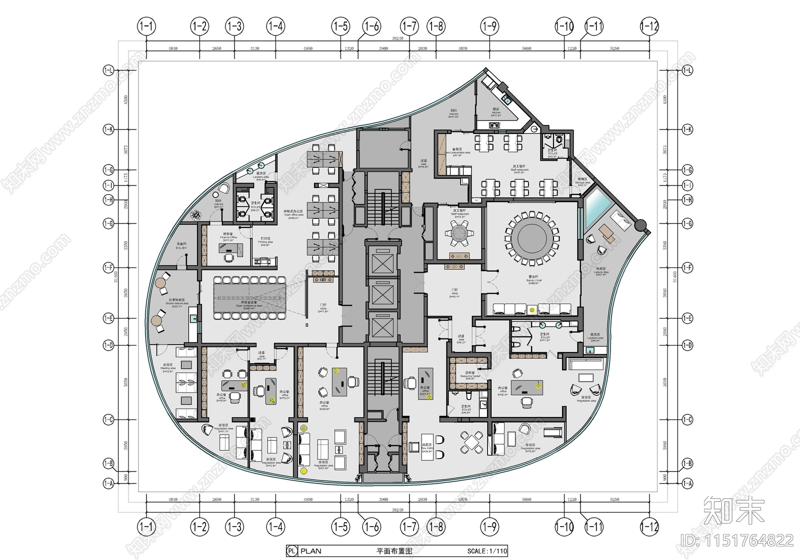 850㎡办公室室内cad施工图下载【ID:1151764822】