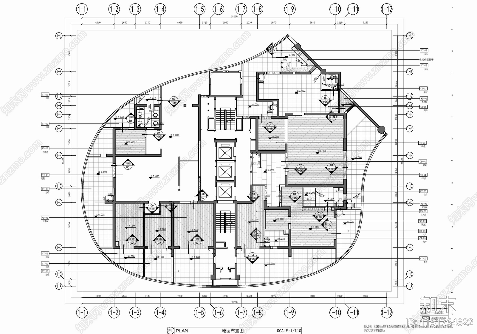 850㎡办公室室内cad施工图下载【ID:1151764822】