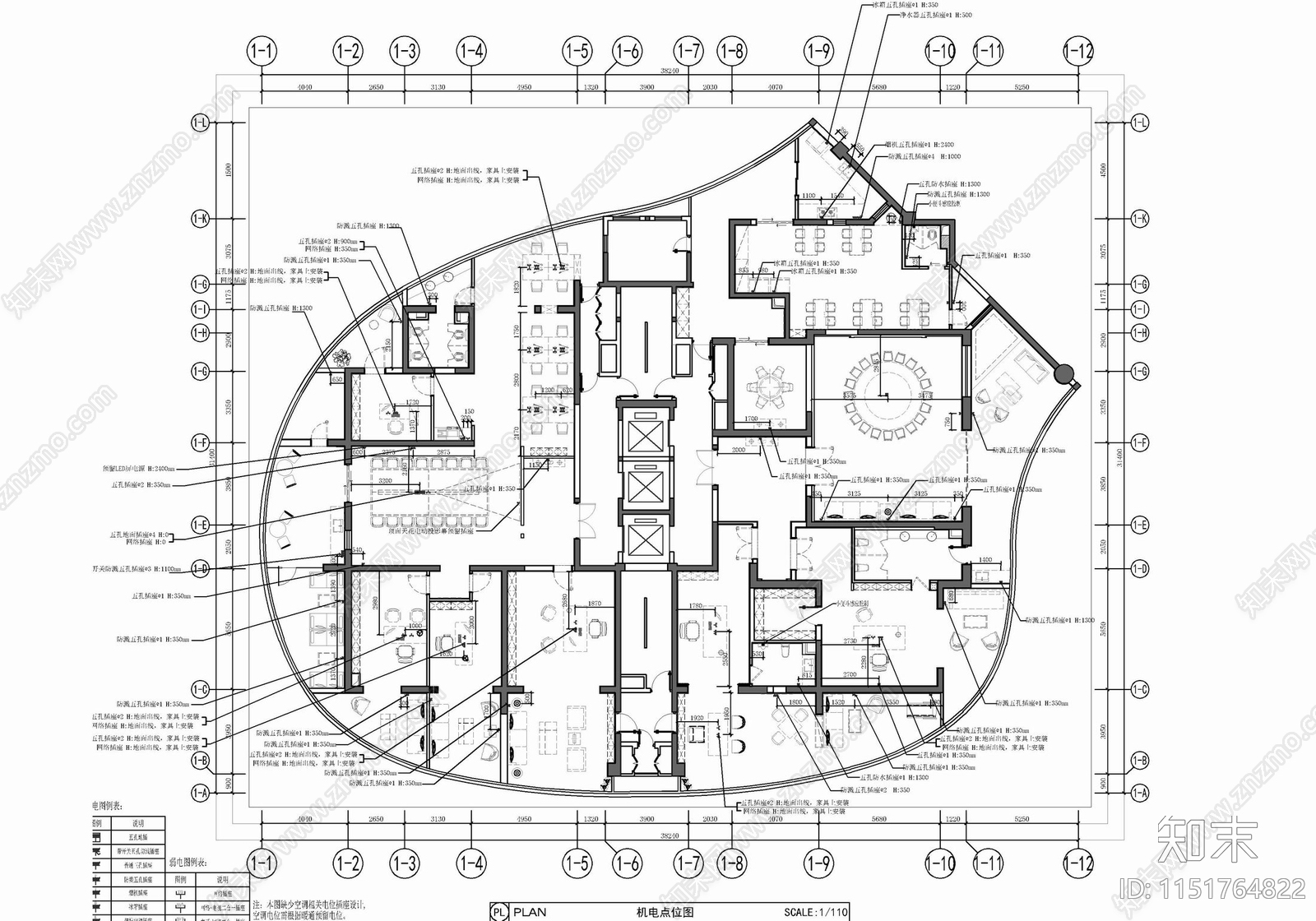 850㎡办公室室内cad施工图下载【ID:1151764822】