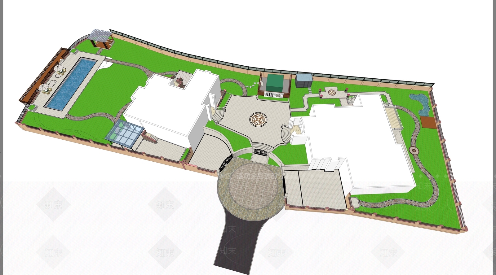 欧式别墅庭院花园景观SU模型下载【ID:1151764934】