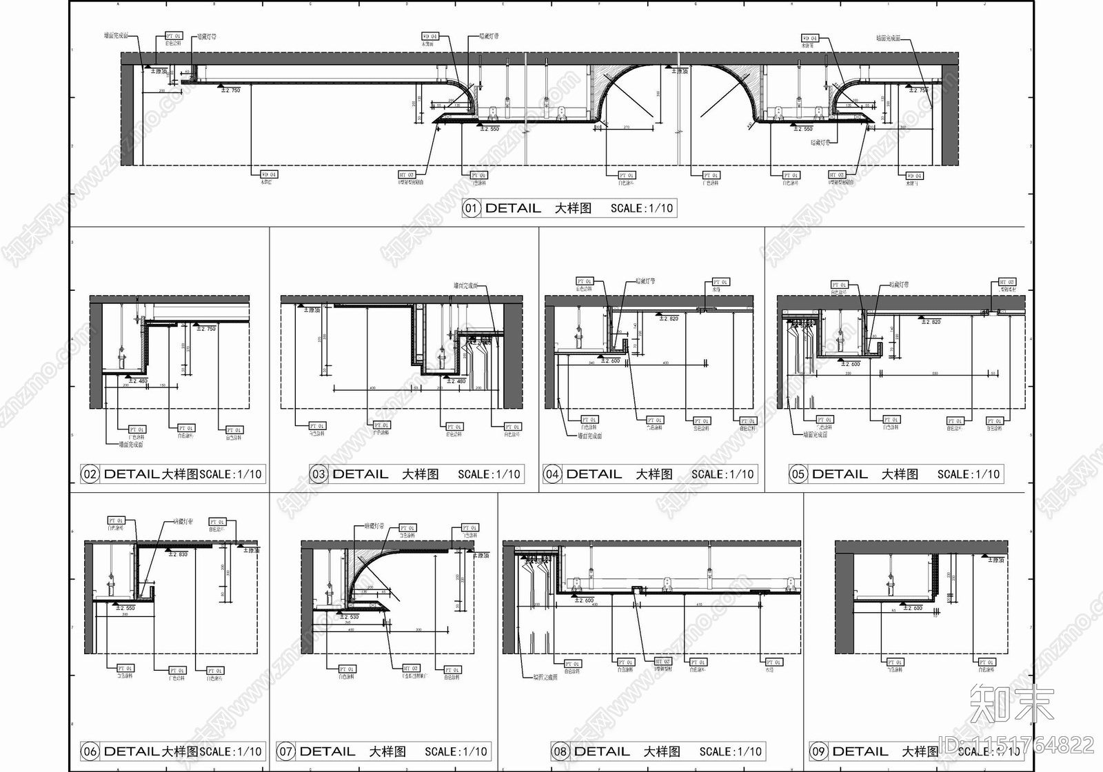 850㎡办公室室内cad施工图下载【ID:1151764822】