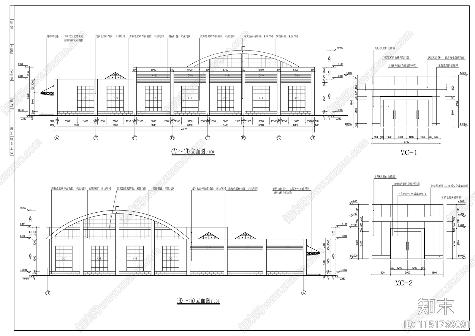 某泳池游泳馆钢构建筑cad施工图下载【ID:1151769091】