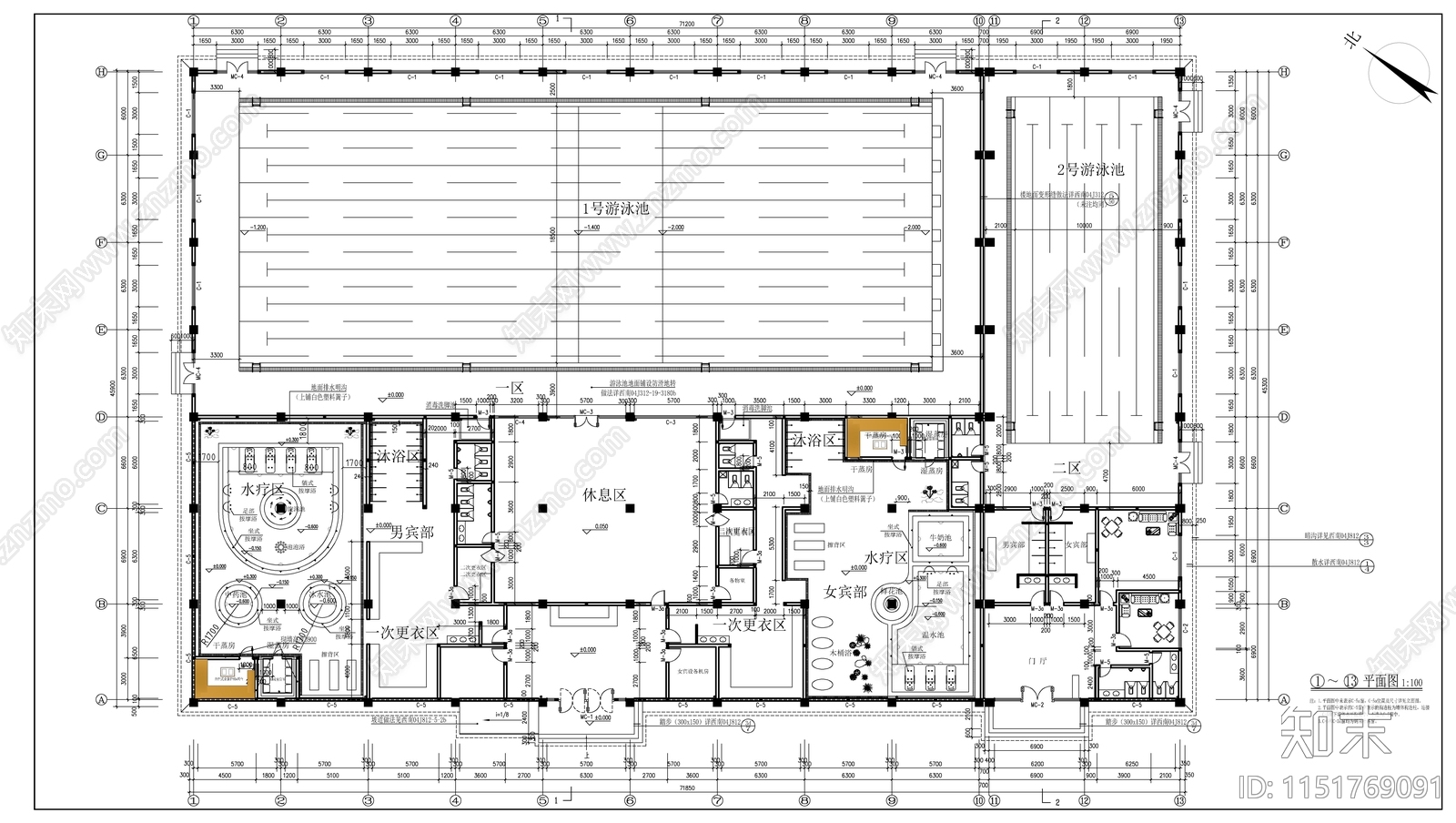 某泳池游泳馆钢构建筑施工图下载【ID:1151769091】