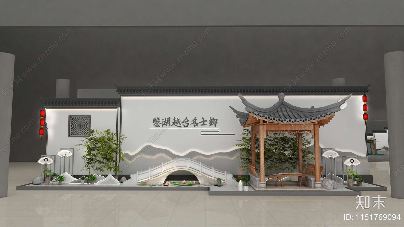 现代徽派建筑户外景观设计3D模型下载【ID:1151769094】