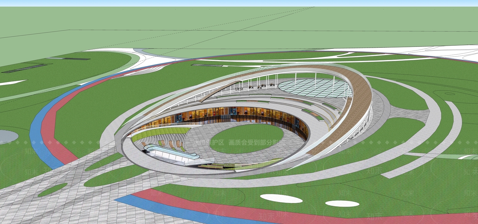 现代下沉商业广场景观SU模型下载【ID:1151771610】_知末su模型网
