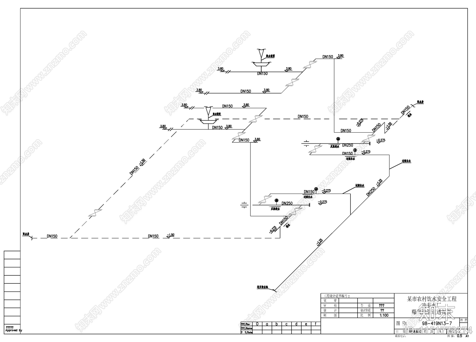 农村安全饮水工程某水厂管网布置图cad施工图下载【ID:1151772274】