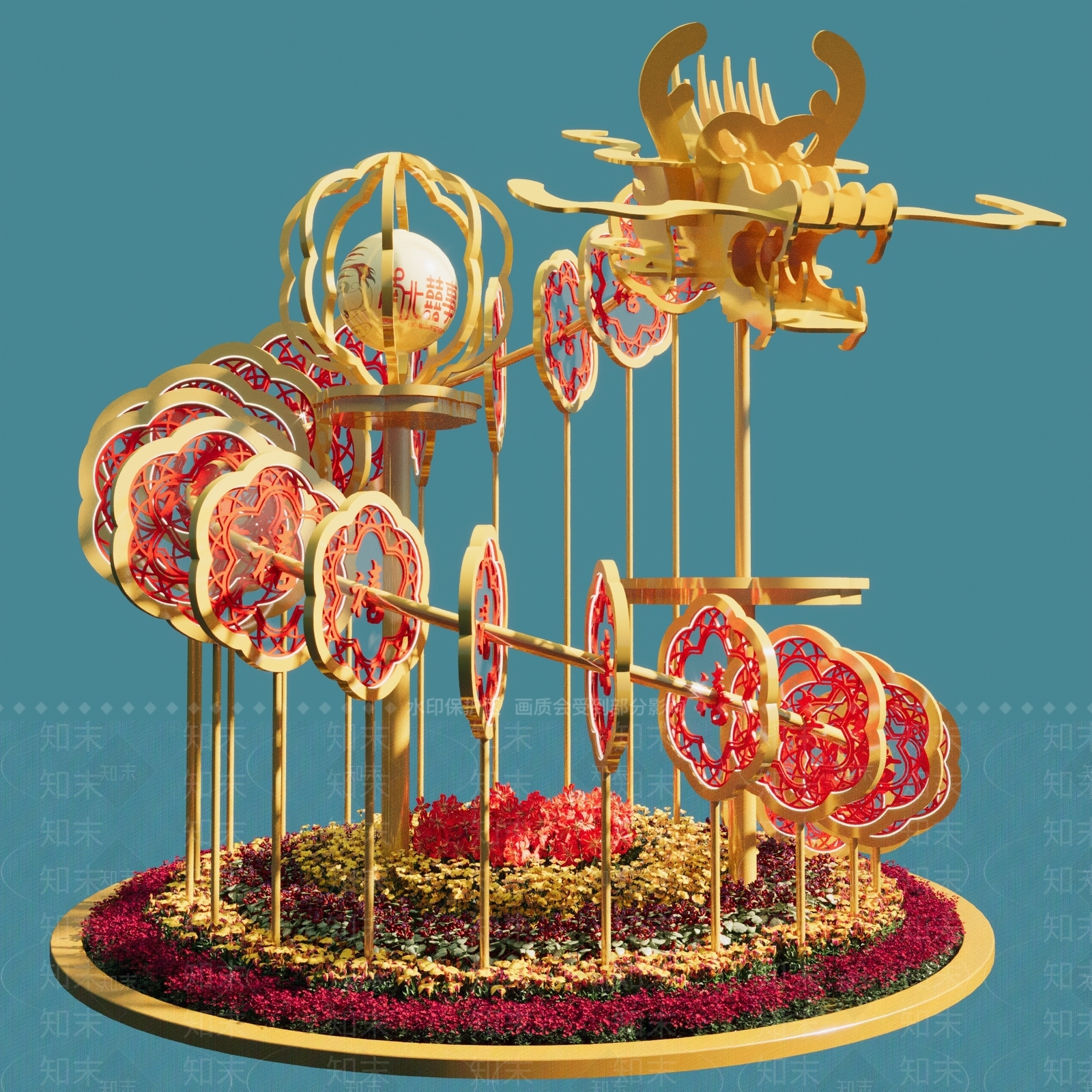 广场龙雕塑花坛3D模型下载【ID:1151773818】