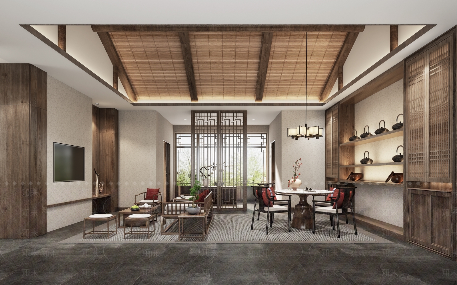 新中式温泉度假酒店客房SU模型下载【ID:1151774421】