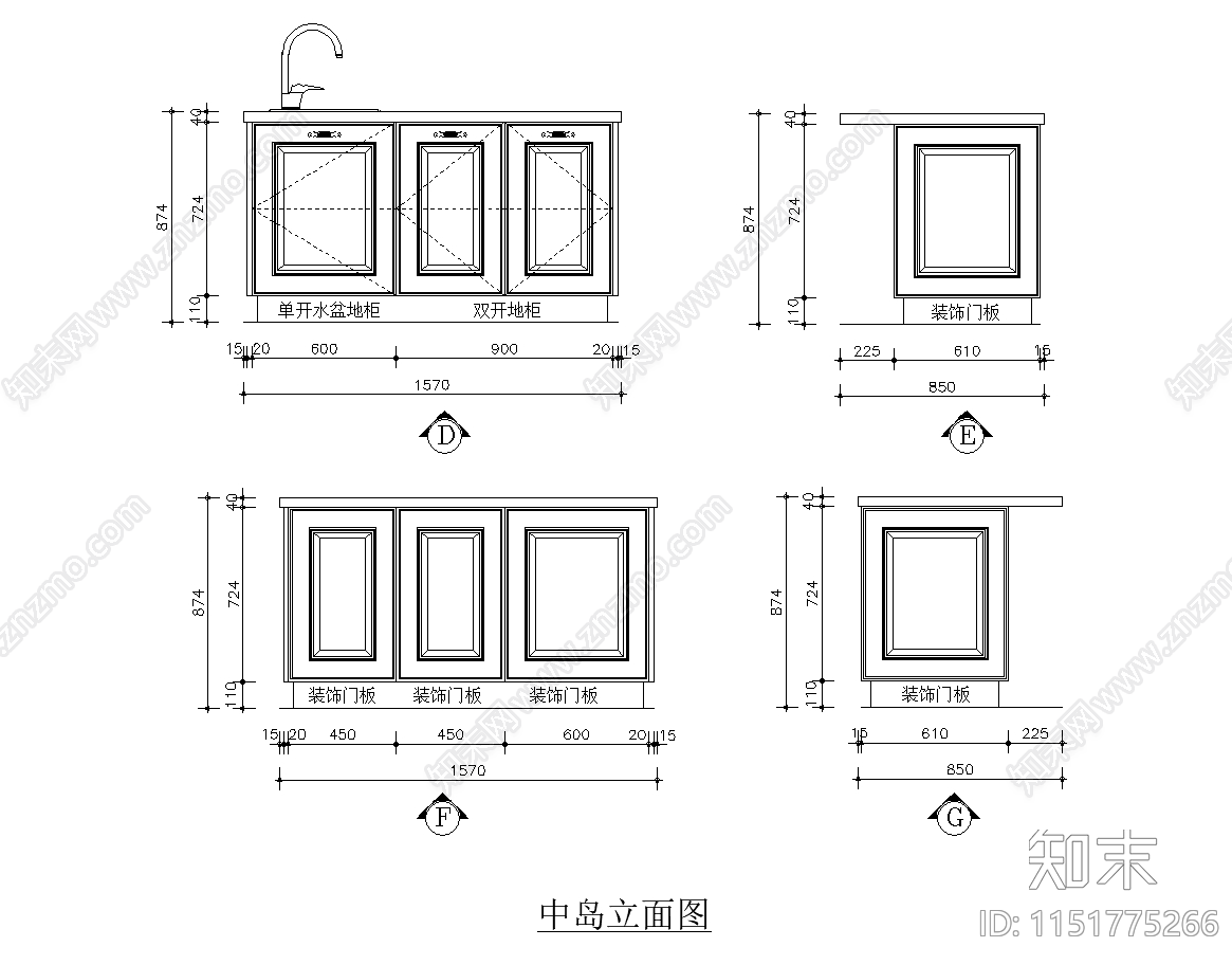 橱柜设计cad施工图下载【ID:1151775266】