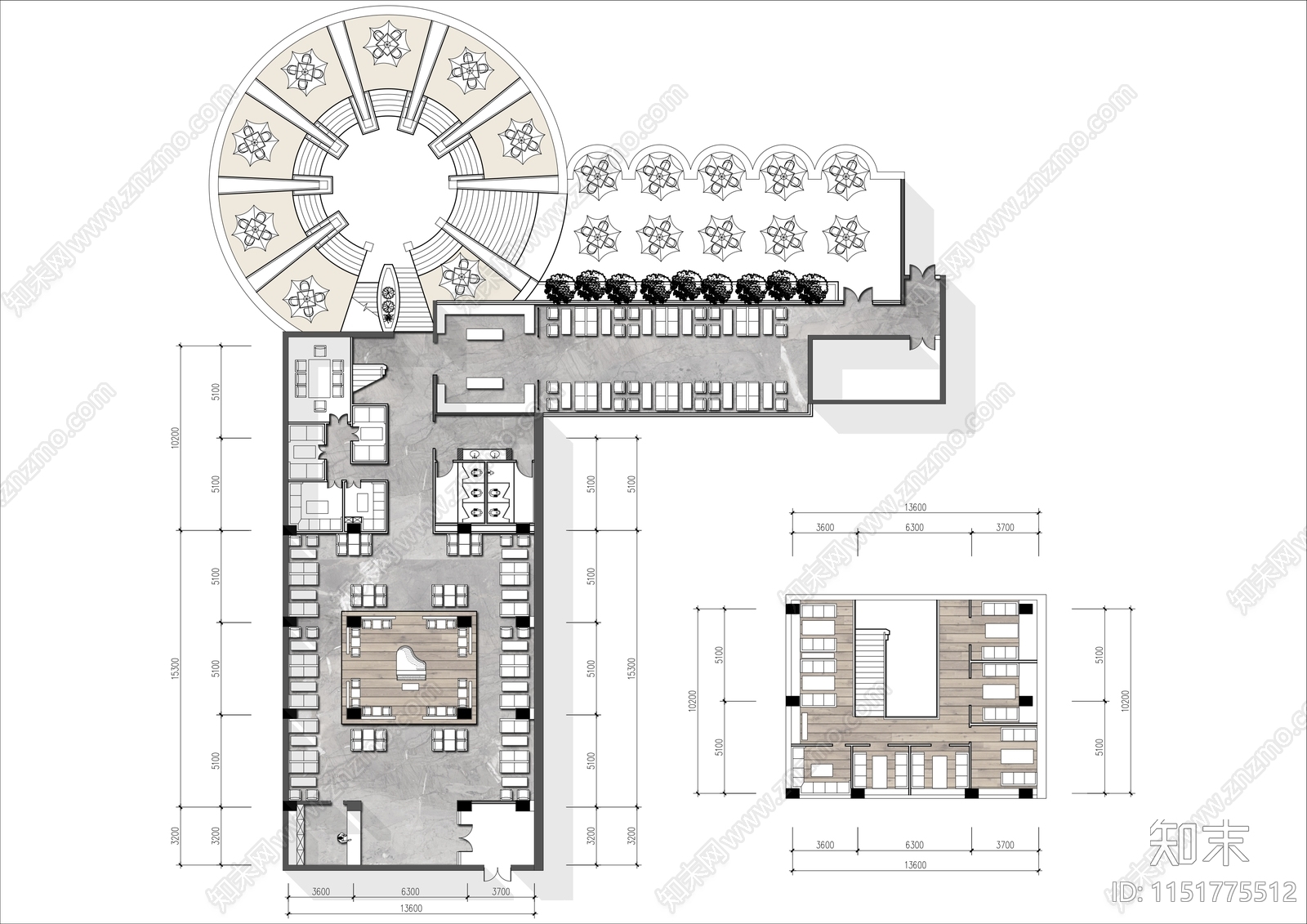 1200㎡屋顶音乐咖啡馆平面布局图施工图下载【ID:1151775512】