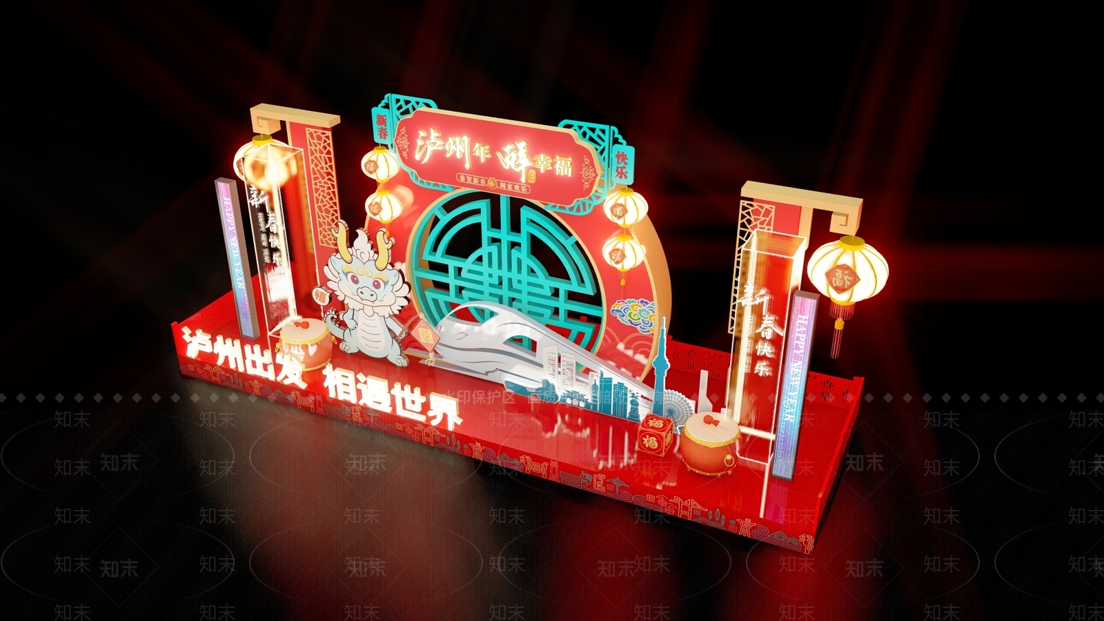 新中式春节美陈SU模型下载【ID:1151776514】