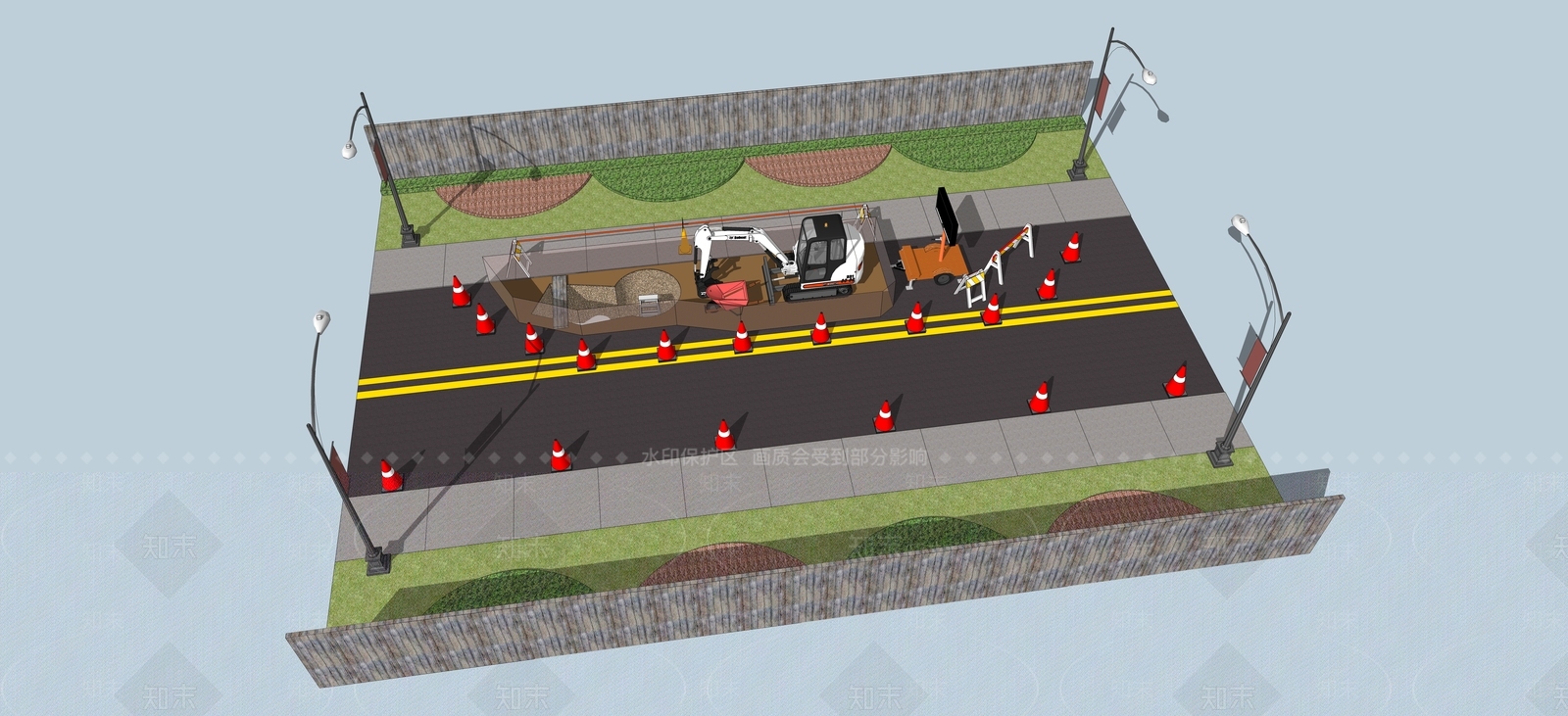 现代户外道路施工SU模型下载【ID:1151777950】