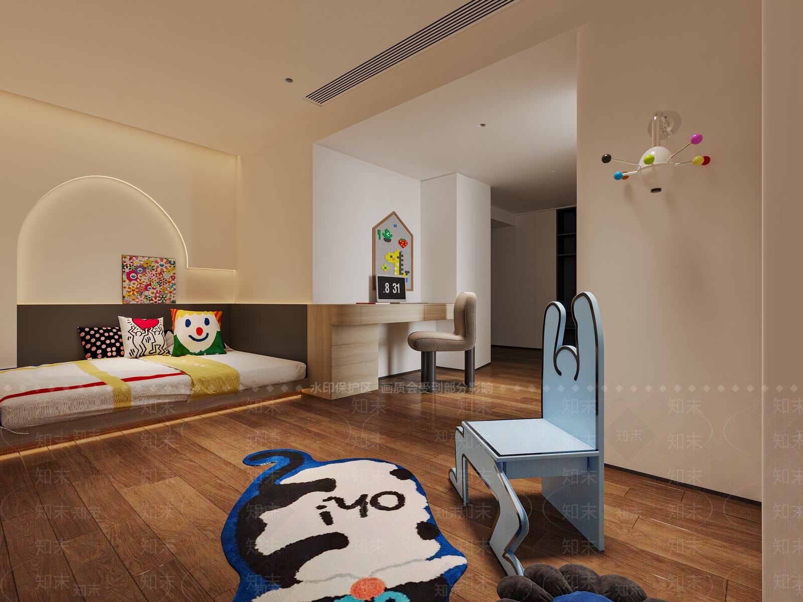 现代卡通小孩房榻榻米卧室3D模型下载【ID:1151778259】