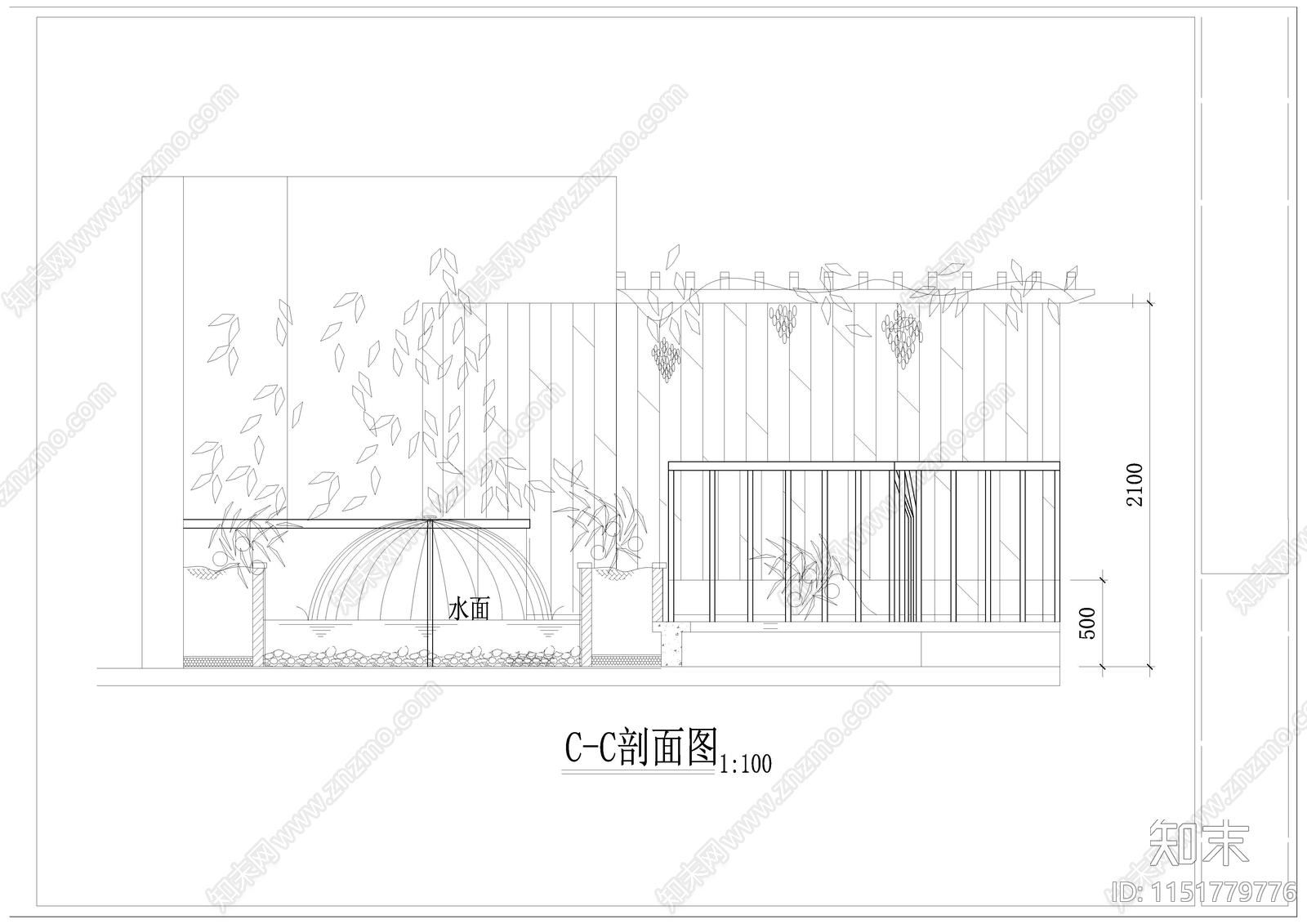 现代别墅庭院小花园喷泉水池小溪景观平面图施工图下载【ID:1151779776】