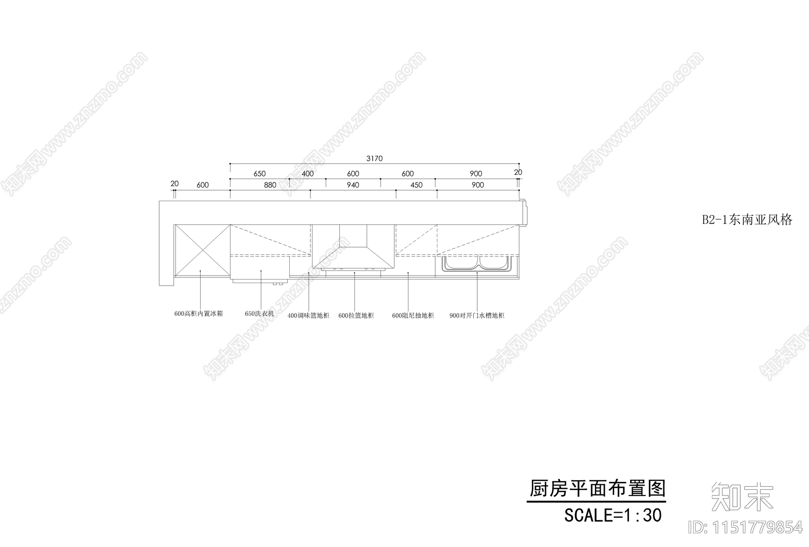 东南亚风格橱柜cad施工图下载【ID:1151779854】