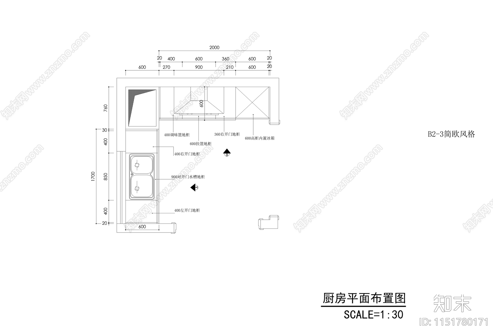 简欧风格橱柜cad施工图下载【ID:1151780171】