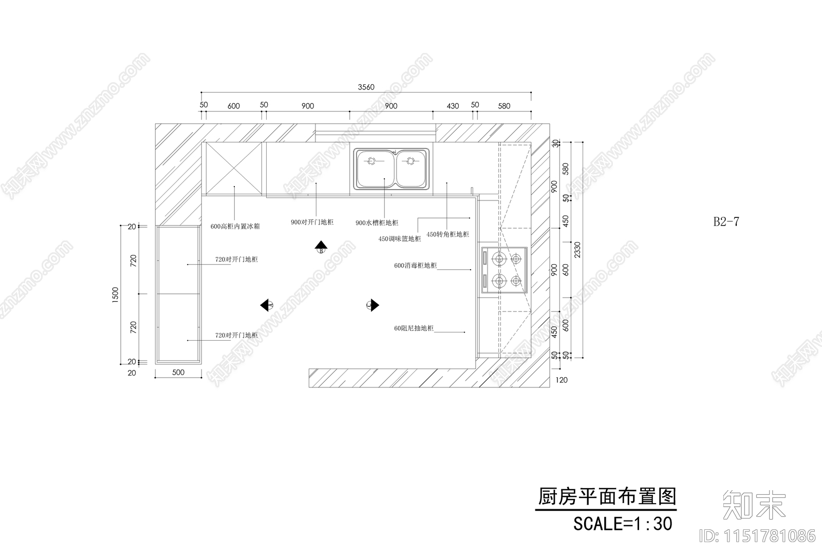 3套橱柜cad施工图下载【ID:1151781086】