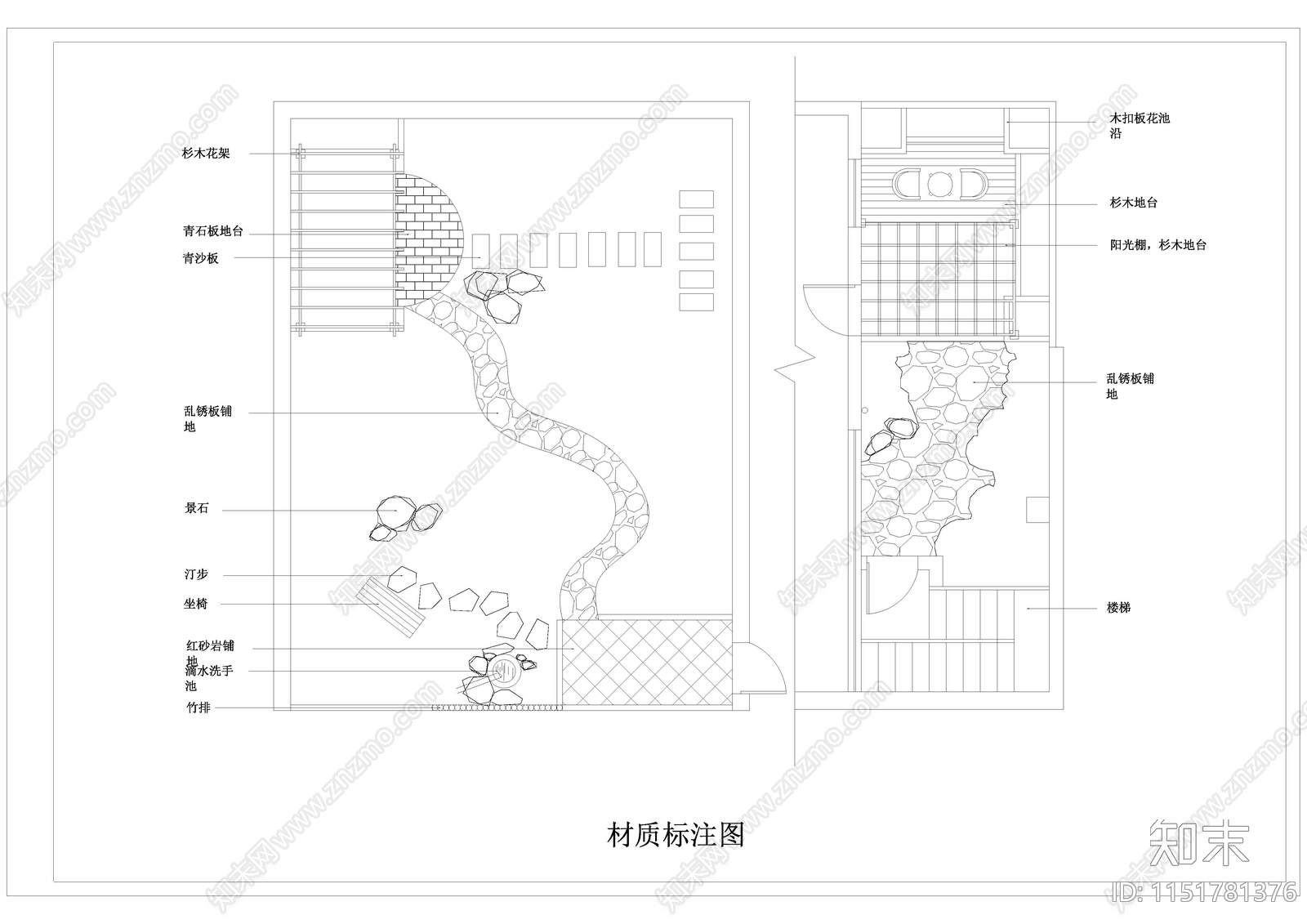 现代别墅庭院小花园景观平面图施工图下载【ID:1151781376】