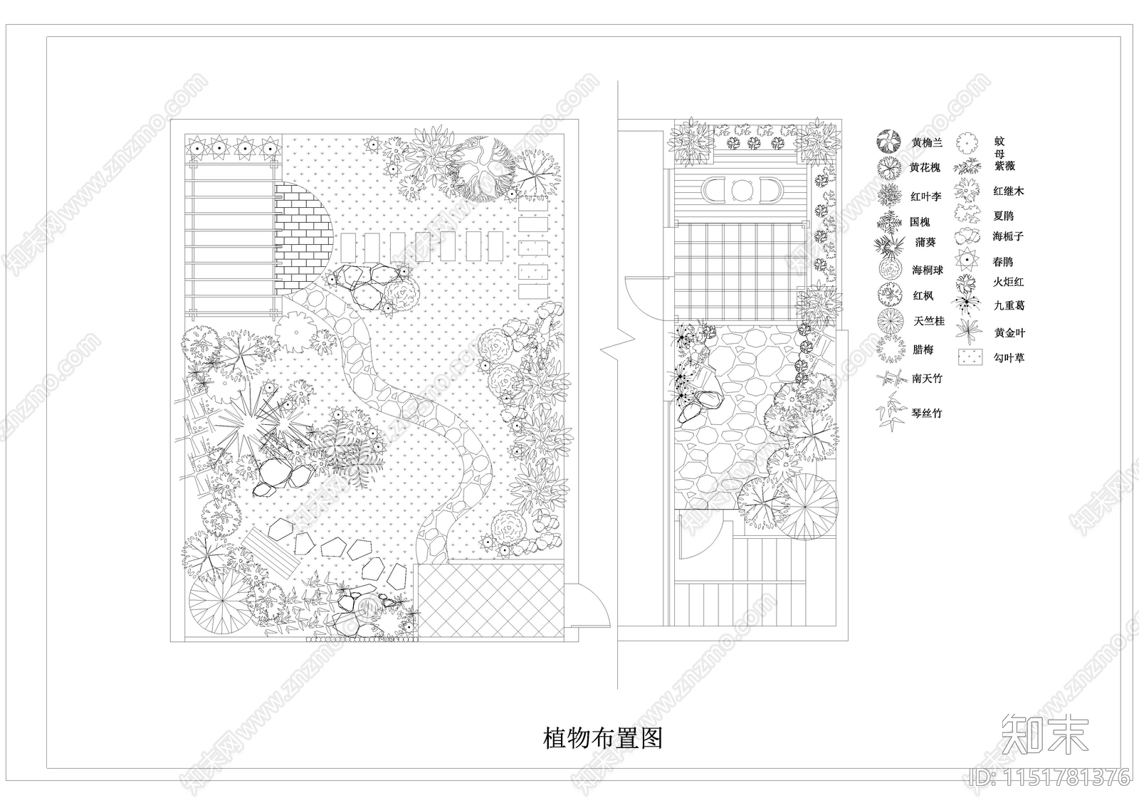 现代别墅庭院小花园景观平面图施工图下载【ID:1151781376】