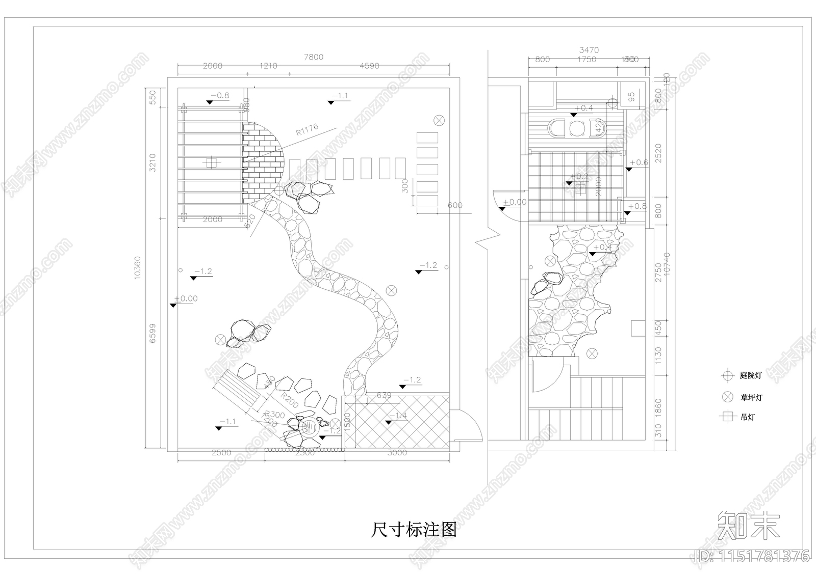 现代别墅庭院小花园景观平面图施工图下载【ID:1151781376】