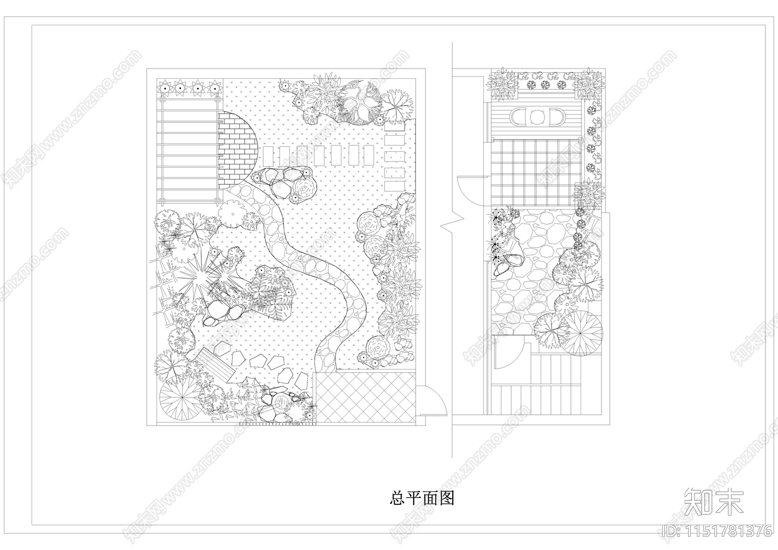 现代别墅庭院小花园景观平面图施工图下载【ID:1151781376】