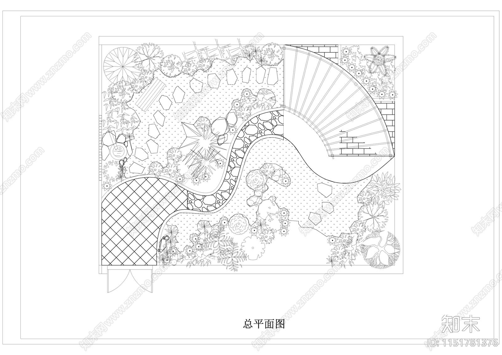 现代别墅庭院小花园景观平面图施工图下载【ID:1151781376】