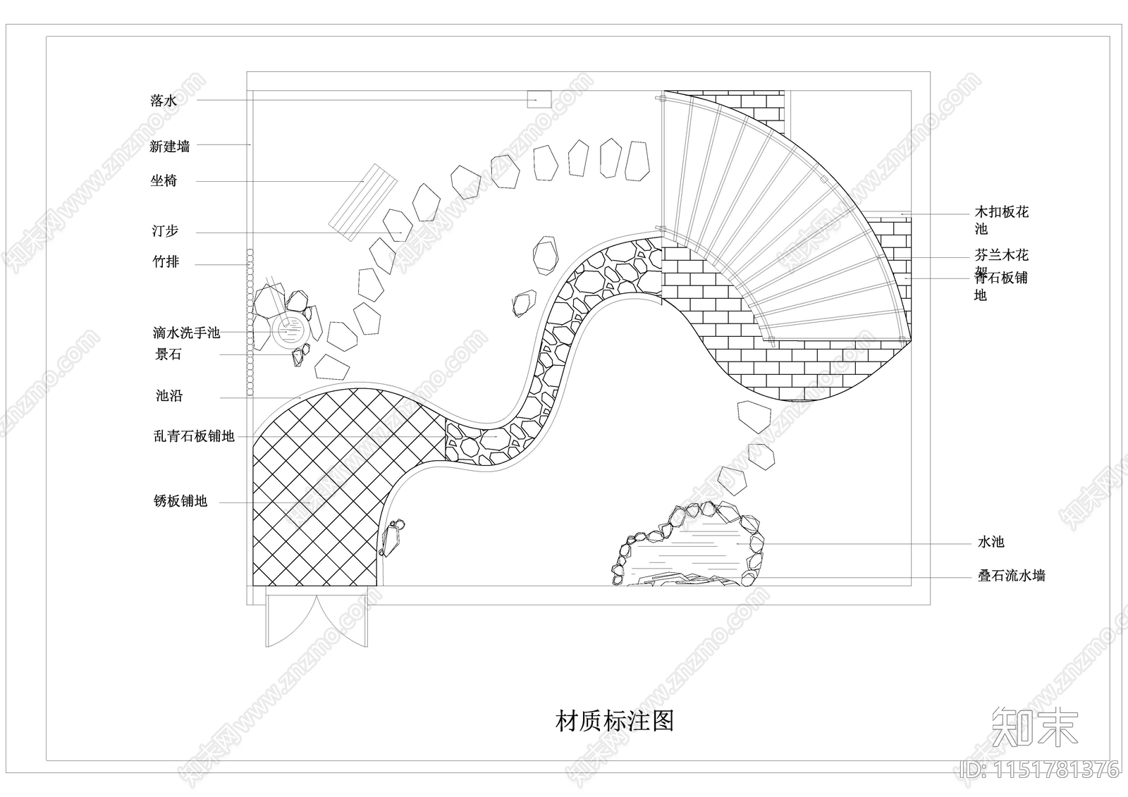 现代别墅庭院小花园景观平面图施工图下载【ID:1151781376】