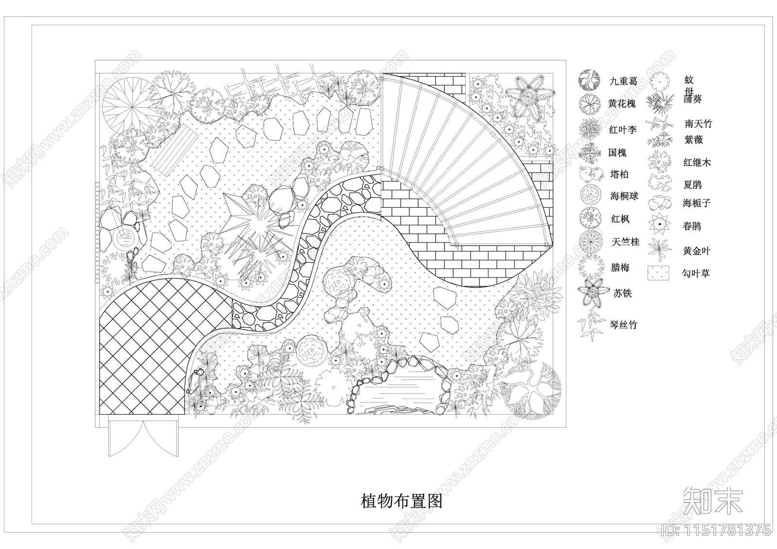 现代别墅庭院小花园景观平面图施工图下载【ID:1151781376】