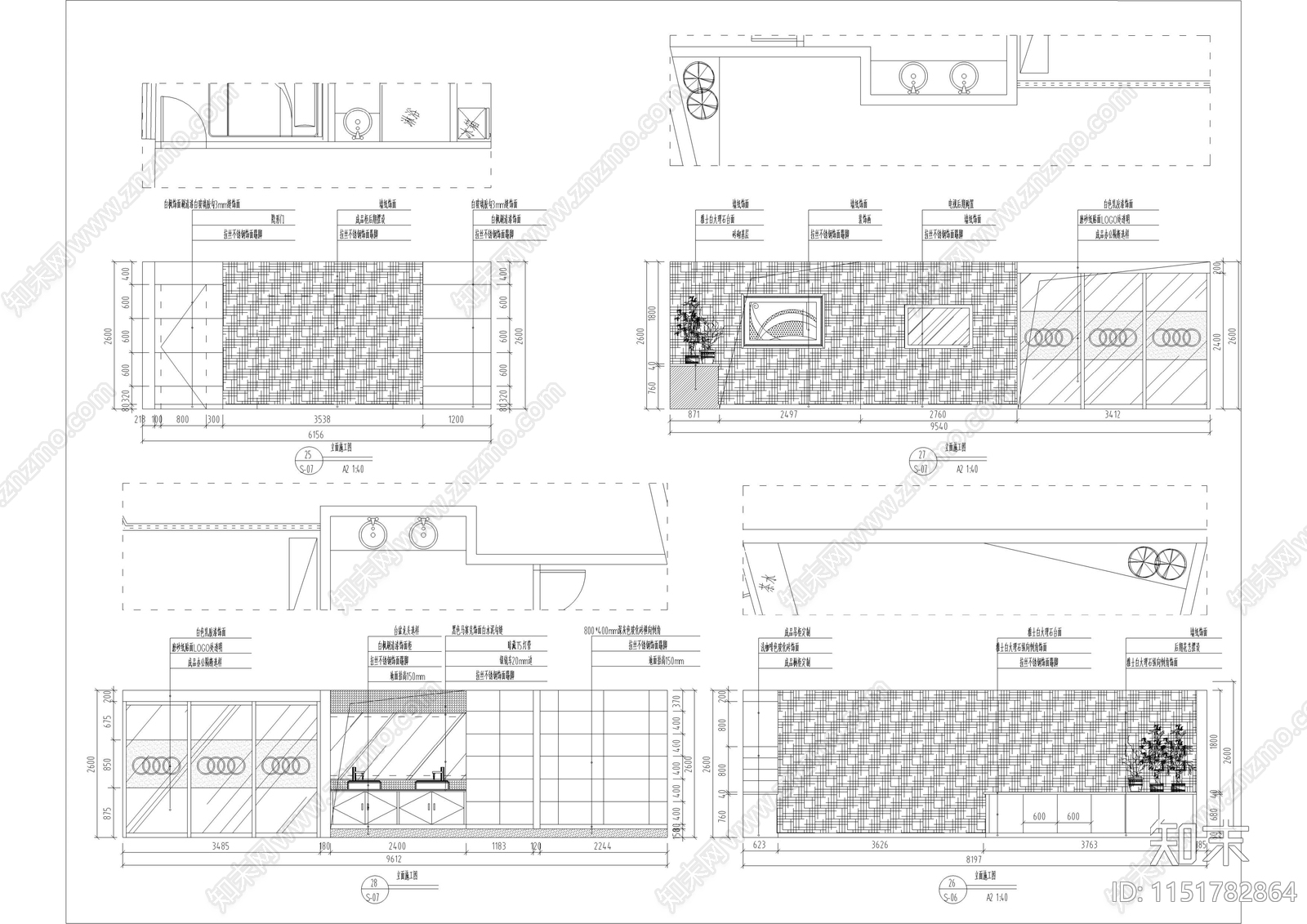 现代办公室空间立面图cad施工图下载【ID:1151782864】